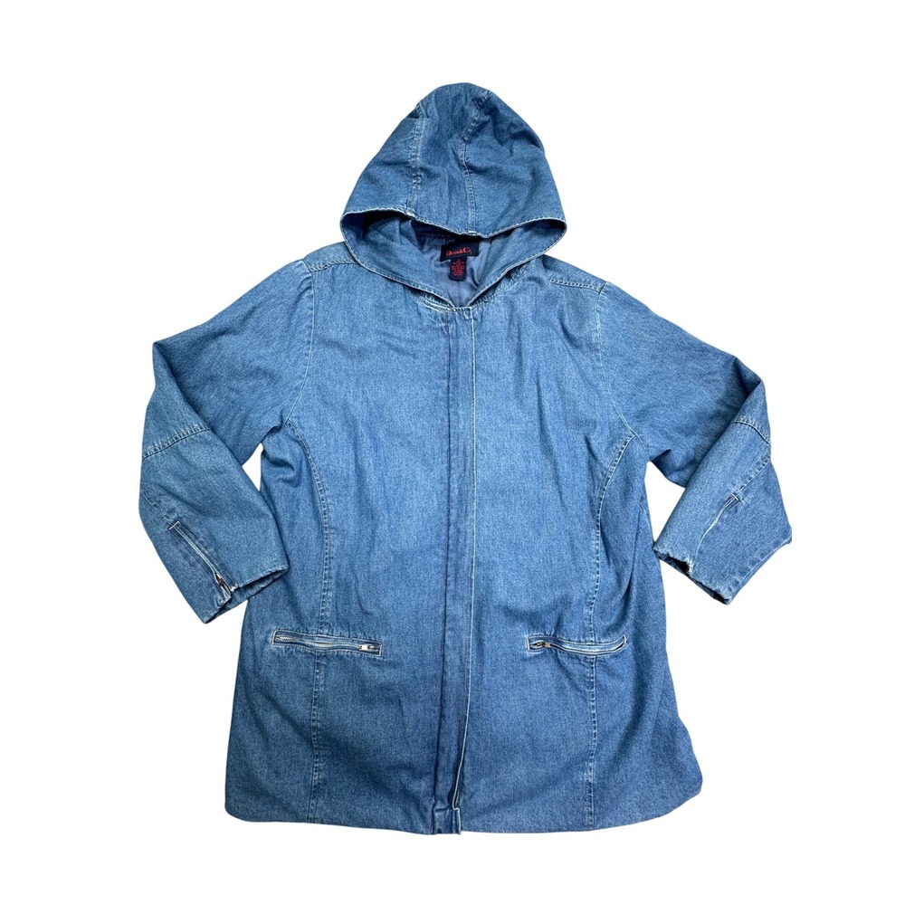 Denim & Co Blue Hooded Denim Jacket Plus‎ Size 1X Lined Zip Pockets Cuffs Coat